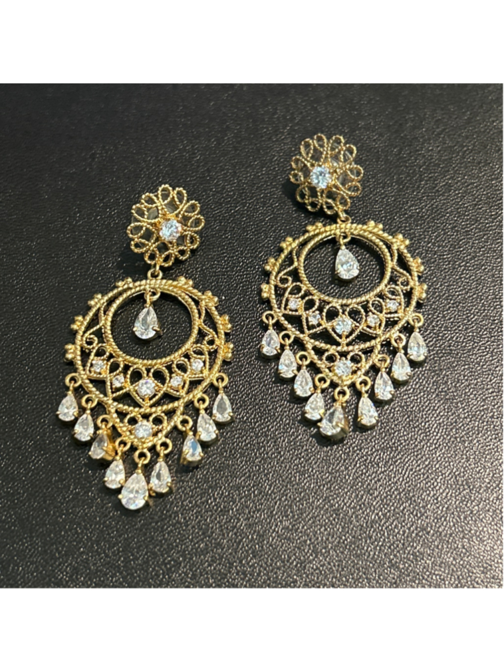 Women's Gold and Clear Crystal Chandelier Earrings One Size